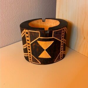 Handcrafted Wooden Ashtray with Tribal Design